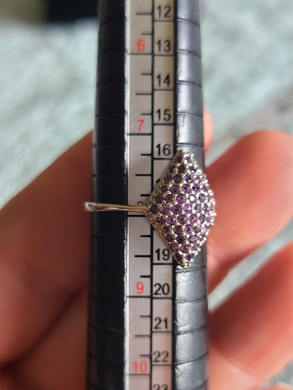 Sterling Silver Purple Amethyst Pave Diamond-Shaped Ring And Earring Set